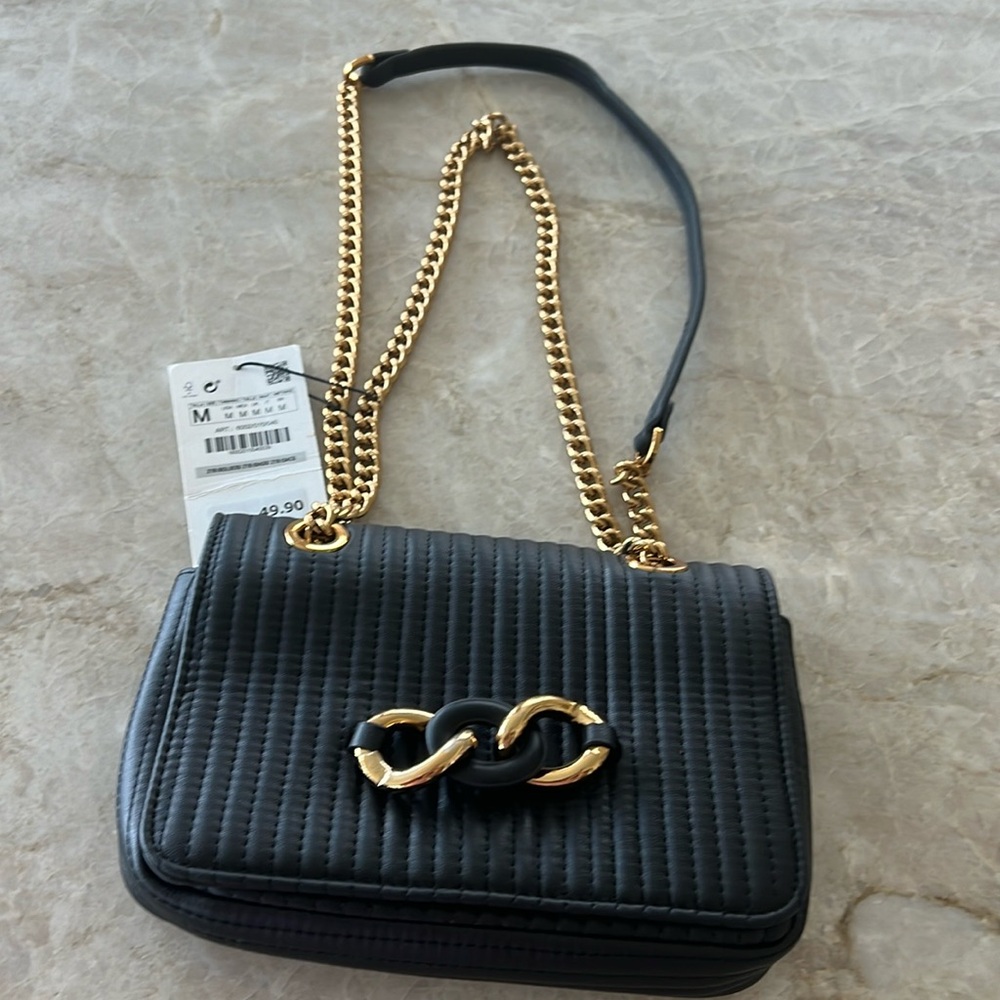 Zara Black Crossbody Bag with Gold Chain